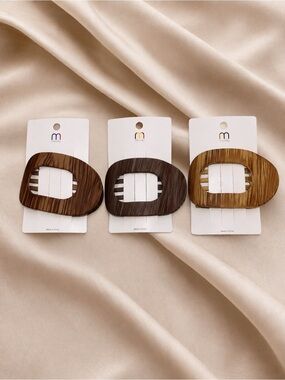Boho Wood Hair Clip Set 3pc | Neutral Tortoise Acrylic Claw Clips Large